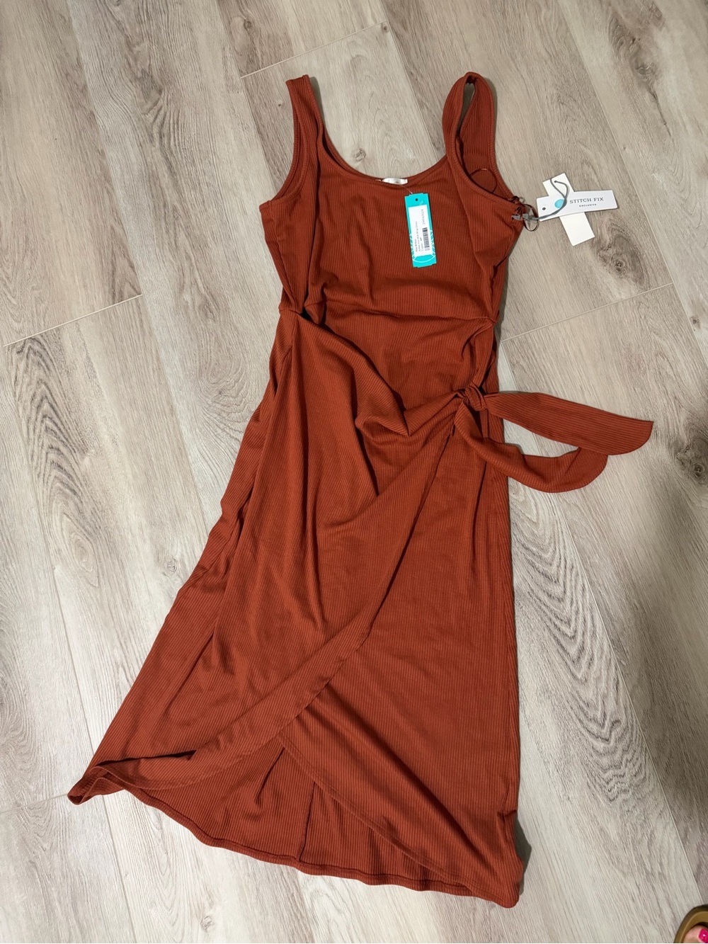 nine britton Rust Wrap-Tie Midi Dress